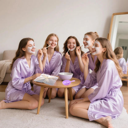 6-15Pcs Spa Party Robes for Girls Supplies Favors Kids Gowns Robe Soft Spa Headband Sleepover Birthday Party
