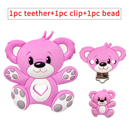 3pcs/set Silicone Cartoon Animal Figure Teether Beads and Clips Baby Teether Pacifier Chain Accessories Teething Jewelry Toys
