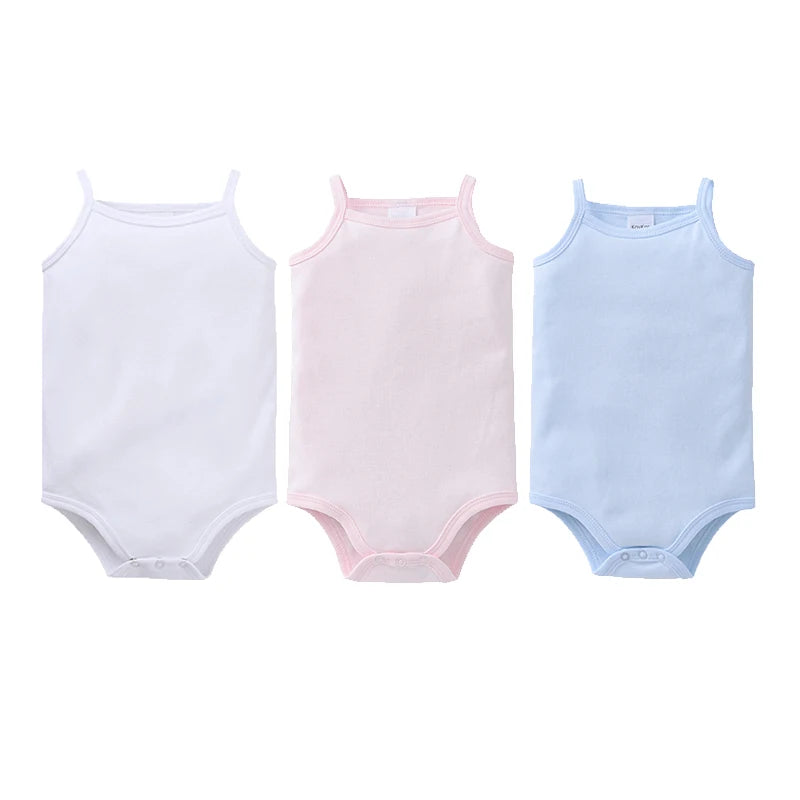 100% Cotton Baby Bodysuit Set for Girls Solid White Sleeveless Rompers (0–24 Months), Available in 1–6 Pieces