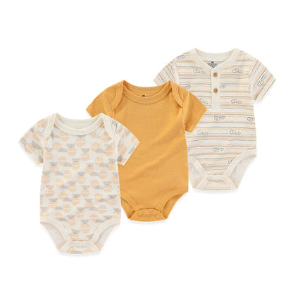 Cotton Newborn Baby Boy Clothes 3Pieces Summer 0-12M Cartoon Baby Girl Clothes Print Bodysuits Short Sleeve