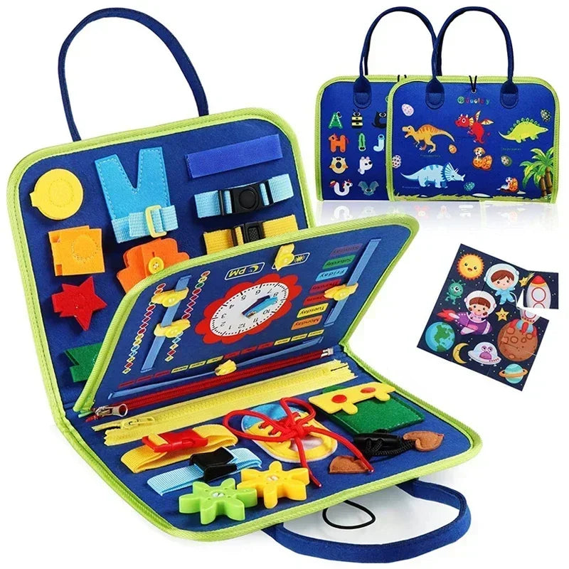 Montessori Kids Travel Toy Felt Activity Quiet Busy Board for Basic Dress Motor Skill Activity Educational Sensory Learning Book