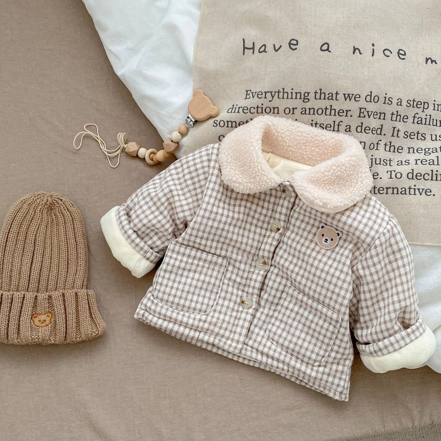 3712D Baby Coat Winter Plaid Cotton Padded Boy's Coat 0-3Year Girl's Warm Cotton Jacket Tops
