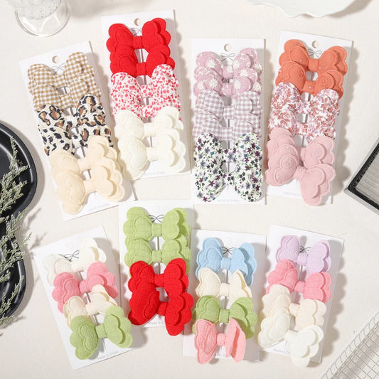4/6pcs Candy Colorful Hair Bows Clips Girl Cotton Printed Lovely Fabric Hairpins