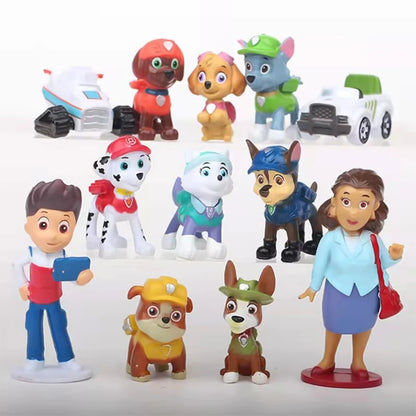 12Pcs Anime Paw Patrols Figures Pawed Canina Cartoon PVC Model Doll Toys Car Canine Children Birthday Christmas Party Gift