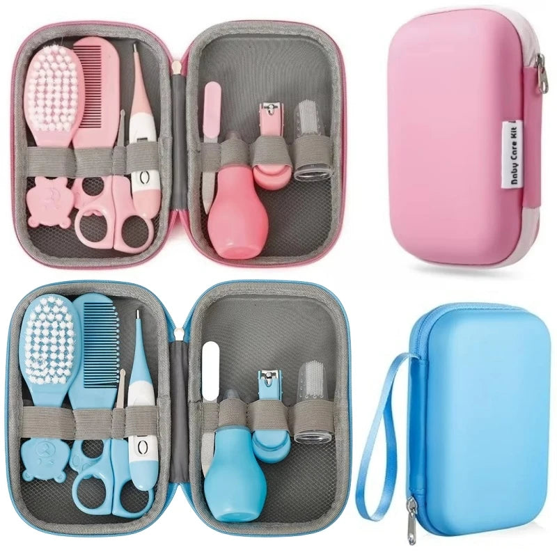 8PCS Baby Care Cleaning Set Nail Clippers Comb Head Massage Nasal Aspirator Thermometer Soft Bristle Brush Children Grooming Kit