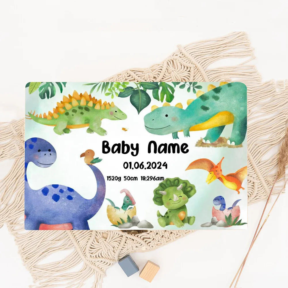 Personalized Dinosaur with Name Baby Wooden Memory Box Newborn Shower Gift  Keepsake Infant Birth Stats Box Umbilical Cord Boxes