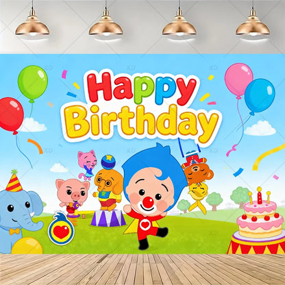 Cartoon Pliming Plims Theme Kids Birthday Party Decoration Background Supplies Balloon Set Cake Toppers Banner Backdrop Kid Gift