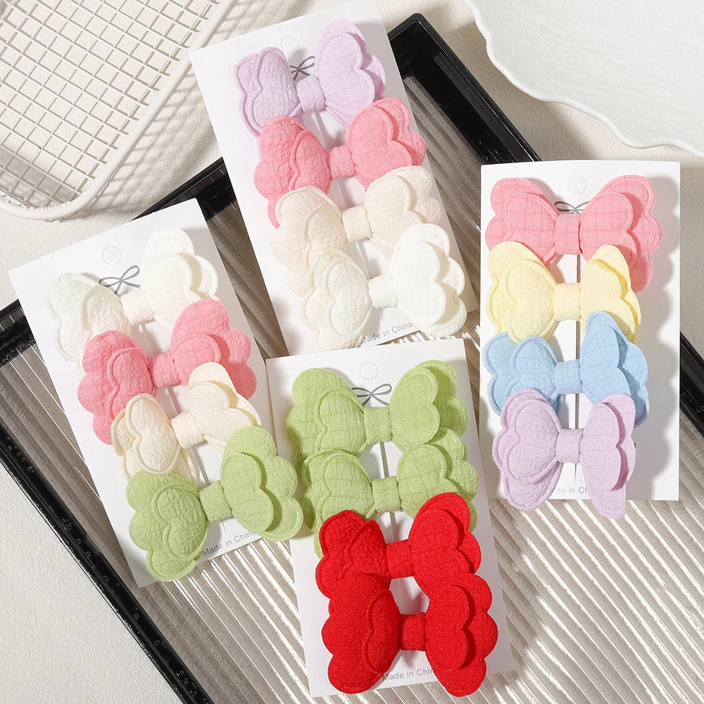 4/6pcs Candy Colorful Hair Bows Clips Girl Cotton Printed Lovely Fabric Hairpins