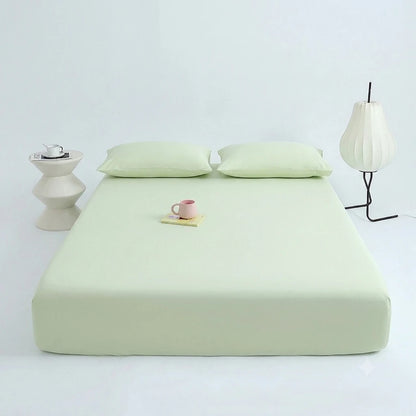 Ice Silk Cooling Fitted Sheet Set with Pillowcases Summer Breathable Mattress Cover Queen King Solid Non Slip Elastic Bed Sheets