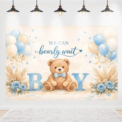 Welcome Baby Shower Newborn Background Decoration Girl Boy Birthday Party Backdrop Supplies Balloon Teddy Bear Photographic Prop