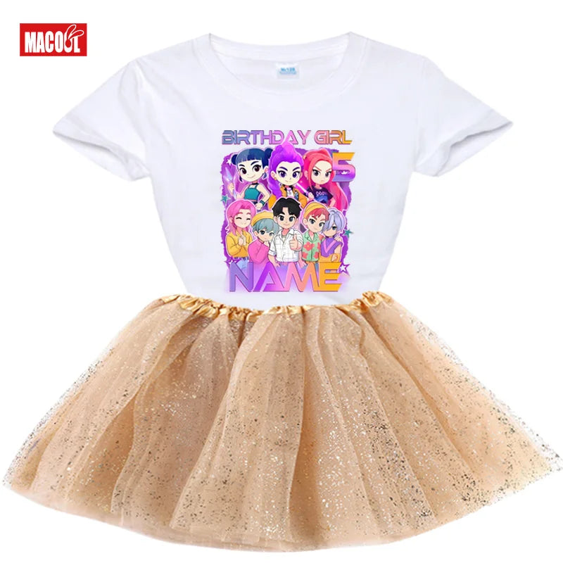 Custom Photo Birthday Girl Shirt And Tutu Set Girls' Party Dress Outfit with Name Personalization Child's Special Day Clothing