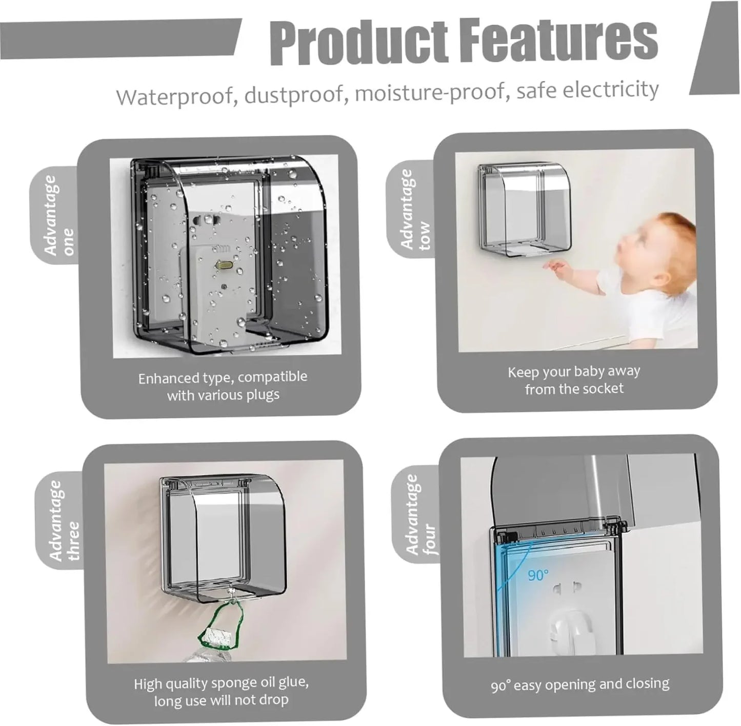 Portable Self-Adhesive Switch Protective Cover Waterproof Kids Safety Electric Plug Cover Power Outlet Socket Protector