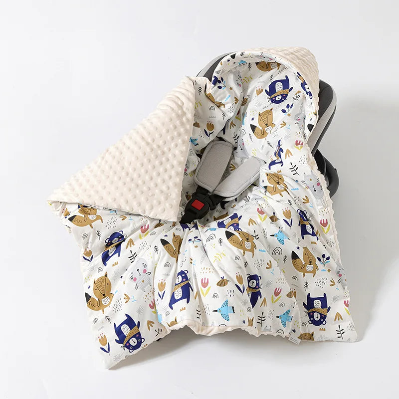 Baby Safety Seat Basket Blanket for Newborn Doudou Fleece Quilt Swaddle Wrap Windproof Hooded Swaddling Blankets Stroller Cover