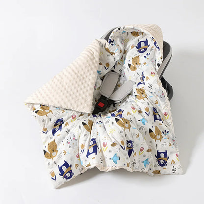 Baby Safety Seat Basket Blanket for Newborn Doudou Fleece Quilt Swaddle Wrap Windproof Hooded Swaddling Blankets Stroller Cover