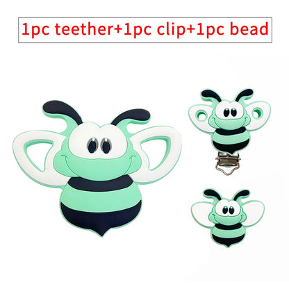 3pcs/set Silicone Cartoon Animal Figure Teether Beads and Clips Baby Teether Pacifier Chain Accessories Teething Jewelry Toys