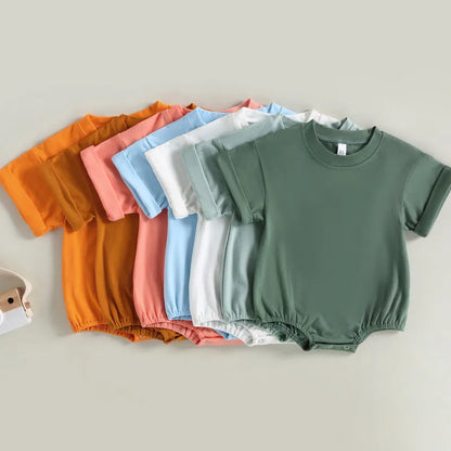 Baby Bodysuit Romper, Short Sleeve Solid Color Crewneck Pullover for Newborn Boys and Girls