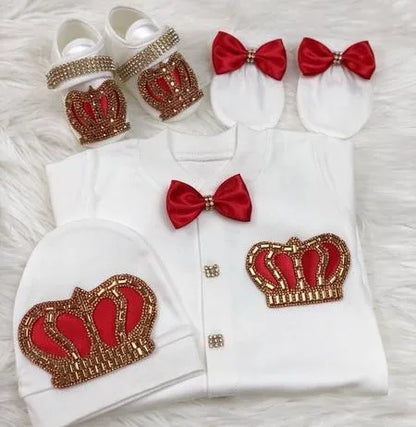 Dollbling Emerald Newborn Baby Boy Personalized Name Outfits 4pcs Welcome Home Hospital Crown Jewelry Romper Set