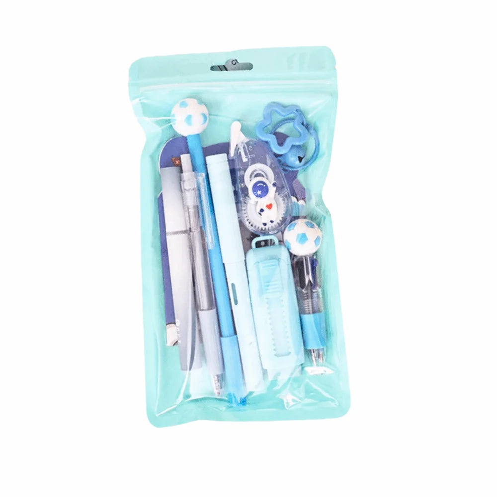 Cartoon School Stationery Set 6 Color Pens Stick Note Student Tools Gift Kit Eraser Large Capacity Learning Gift Box