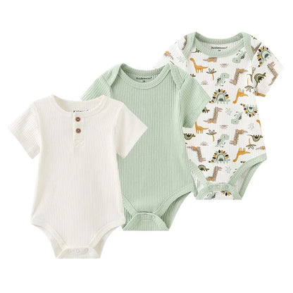 Cotton Newborn Baby Boy Clothes 3Pieces Summer 0-12M Cartoon Baby Girl Clothes Print Bodysuits Short Sleeve