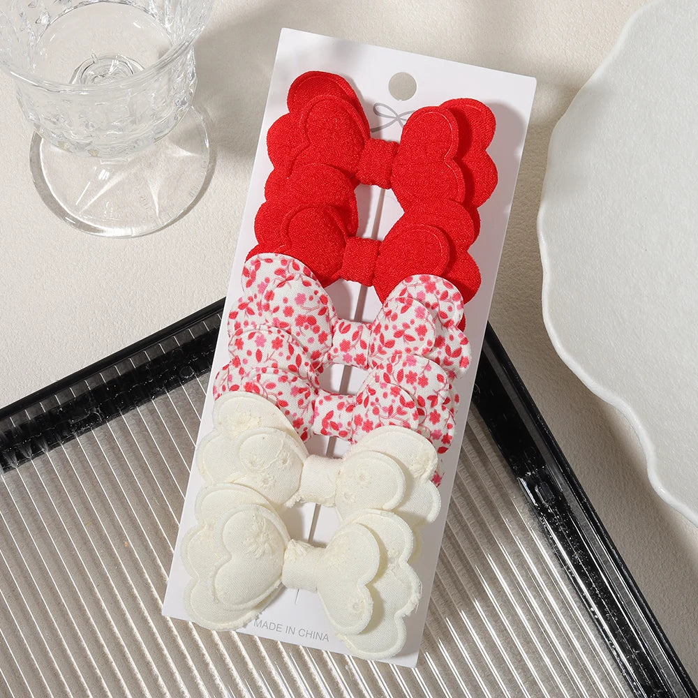 4/6pcs Candy Colorful Hair Bows Clips Girl Cotton Printed Lovely Fabric Hairpins