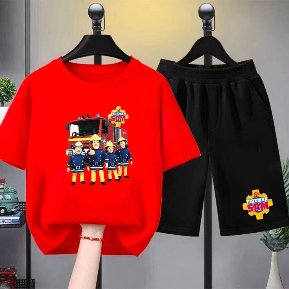 Kids Round Neck Black T-shirt Shorts Fashion Short-sleeved Toddler 3-12Y Casual Summer Set