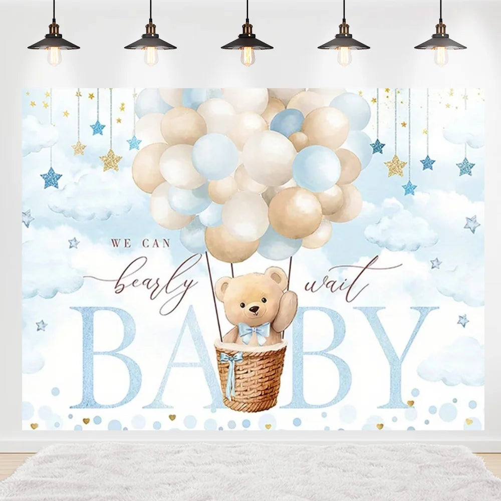Welcome Baby Shower Newborn Background Decoration Girl Boy Birthday Party Backdrop Supplies Balloon Teddy Bear Photographic Prop