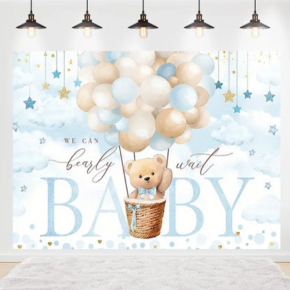 Welcome Baby Shower Newborn Background Decoration Girl Boy Birthday Party Backdrop Supplies Balloon Teddy Bear Photographic Prop