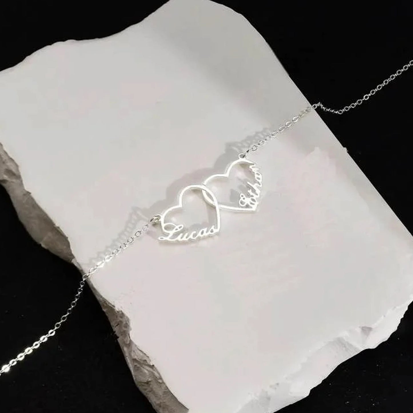 Lemegeton Personalized Heart Name Necklace Custom Triple Hearts Pendant Stainless Steel Jewelry Couple Family Mom Birthday Gifts