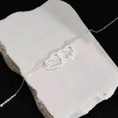 Lemegeton Personalized Heart Name Necklace Custom Triple Hearts Pendant Stainless Steel Jewelry Couple Family Mom Birthday Gifts