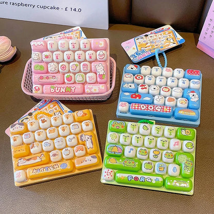 26-keycap Keyboard Keychain Button Clicker Decompression Toy Cartoon Anti Stress Keyboard Keychains Pendant Fidget Toys Gifts