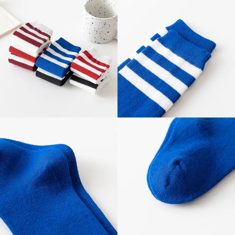 Boys Sports Sock Striped Children Cotton Socks Knee High Breathable Baby Stocking Kids School Uniform 0-7Years