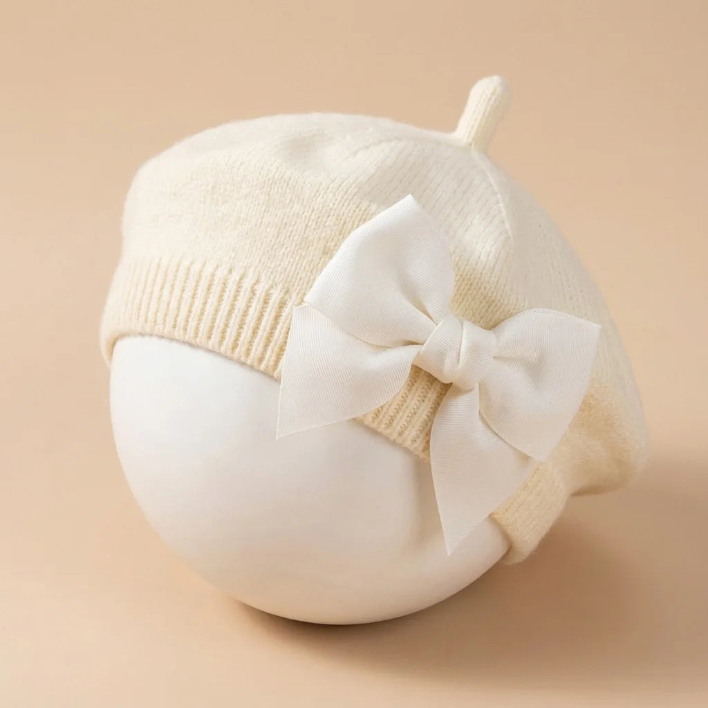 1-3Y Baby girl Bow Beret | Painter Hat, Cute Baby Hat, Suitable for Travel and Outing Lightweight Polyester Knit Fabric, Mixed Color