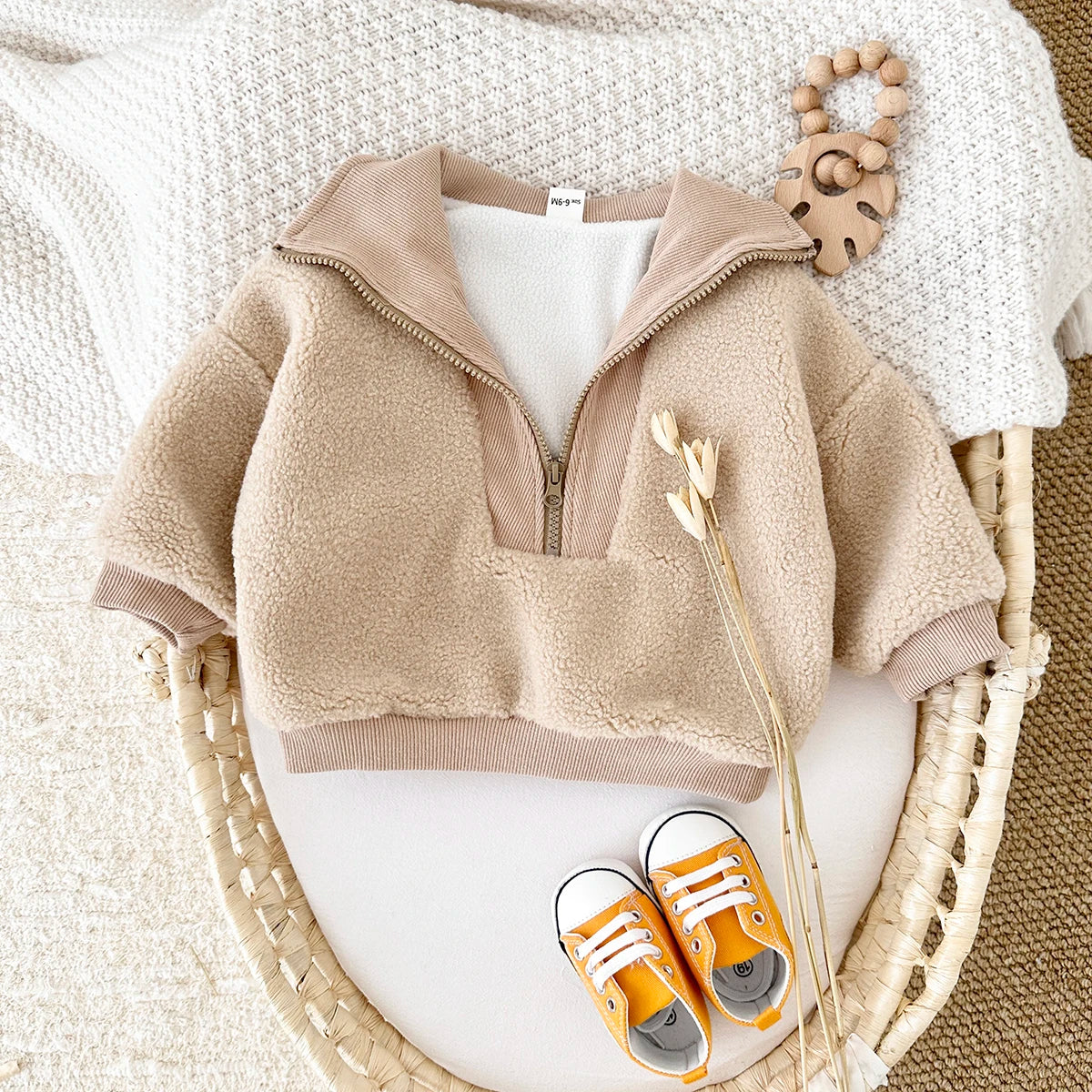 Winter Warm Baby Clothing Girls Coat Solid Half Zip Velvet Wool Jackets