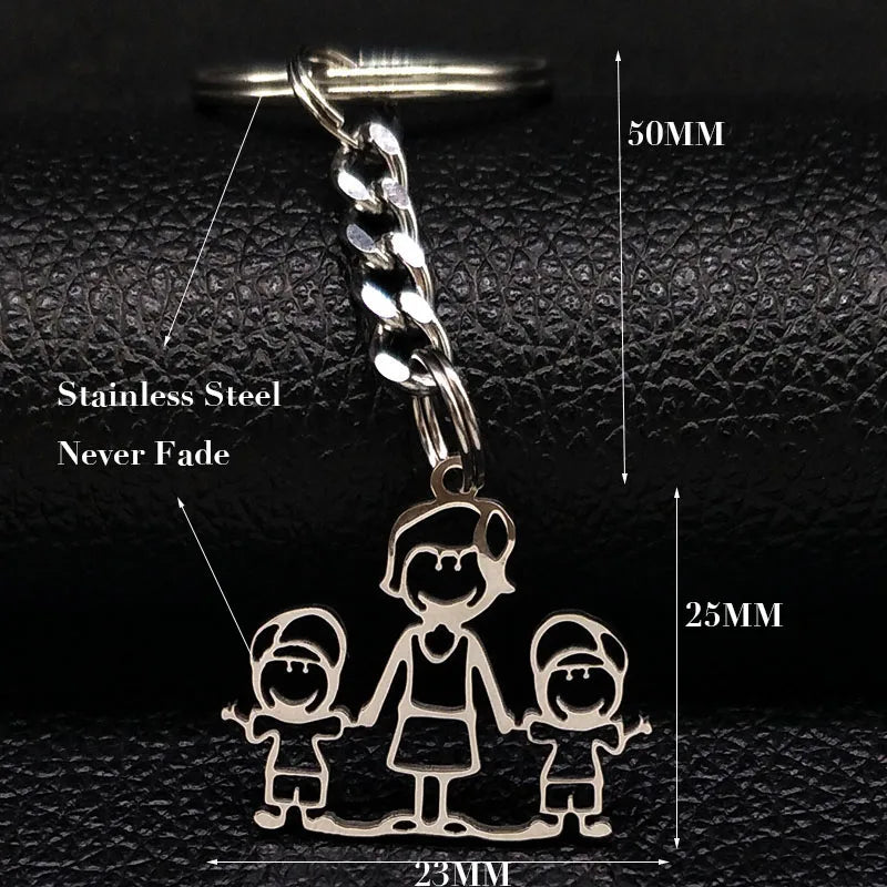 Family Boy Girl Mom Dad Gift Stainless Steel Key Ring Jewelry Silver Color Keychain Christmas Gifts
