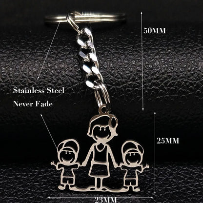 Family Boy Girl Mom Dad Gift Stainless Steel Key Ring Jewelry Silver Color Keychain Christmas Gifts