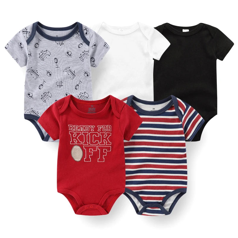 5-Piece Newborn Baby Bodysuit Set, Unisex Cotton Sleeveless Rompers with Cartoon and Solid Color Designs for Boys and Girls