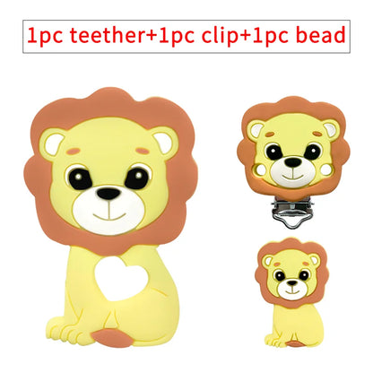 3pcs/set Silicone Cartoon Animal Figure Teether Beads and Clips Baby Teether Pacifier Chain Accessories Teething Jewelry Toys