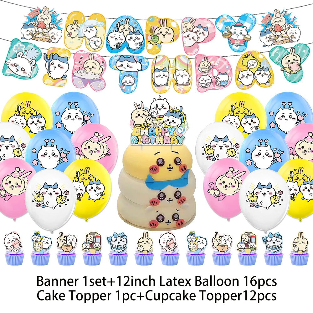 Cartoon Chiikawa Hachiware Usagi Birthday Party Decoration Background Balloon Set Cake Topper Backdrop Baby Shower Kid Gift Prop