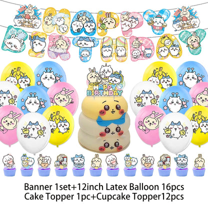 Cartoon Chiikawa Hachiware Usagi Birthday Party Decoration Background Balloon Set Cake Topper Backdrop Baby Shower Kid Gift Prop