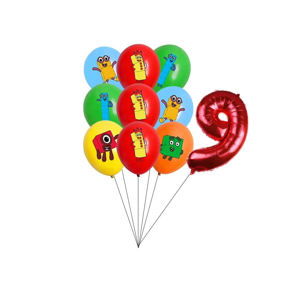 Number Birthday Decorations Building Blocks Tablecloth Banner Spiral Cake Topper Balloon for Kids Baby Shower Supplies Gifts