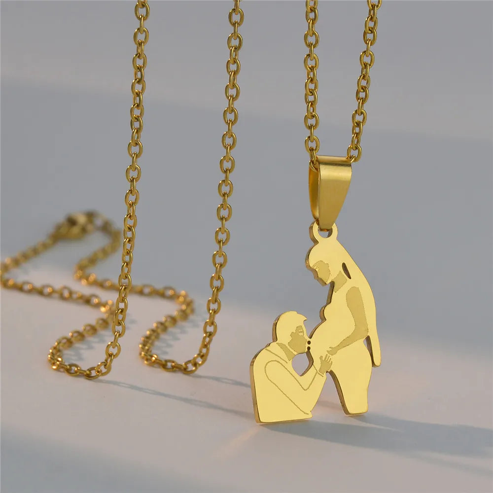 Lovely Gold Color Family Pendant Necklaces Mom Dad Children Baby Woman Stainless Steel Choker Jewelry Mother Day Gift New