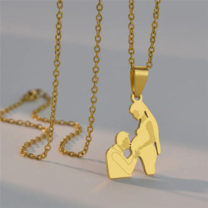 Lovely Gold Color Family Pendant Necklaces Mom Dad Children Baby Woman Stainless Steel Choker Jewelry Mother Day Gift New