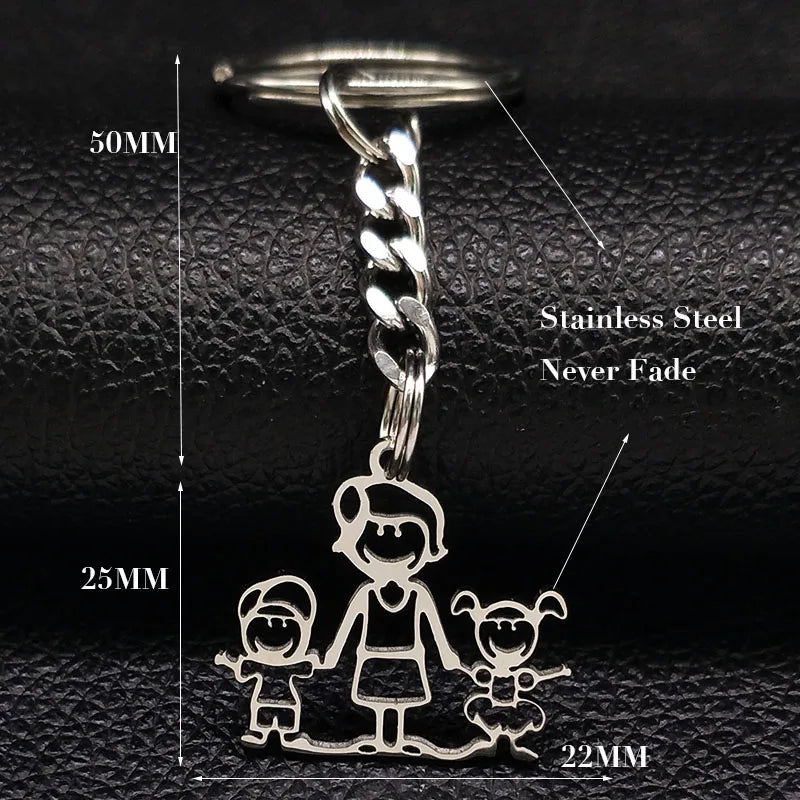Family Boy Girl Mom Dad Gift Stainless Steel Key Ring Jewelry Silver Color Keychain Christmas Gifts