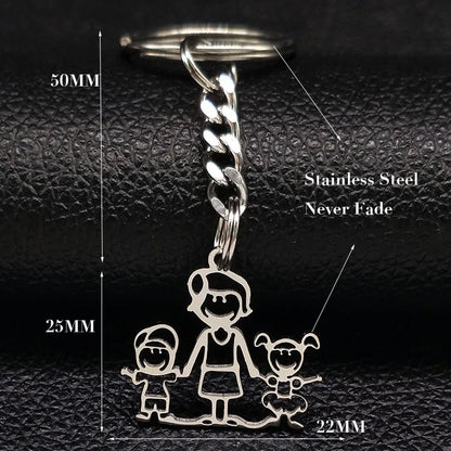 Family Boy Girl Mom Dad Gift Stainless Steel Key Ring Jewelry Silver Color Keychain Christmas Gifts