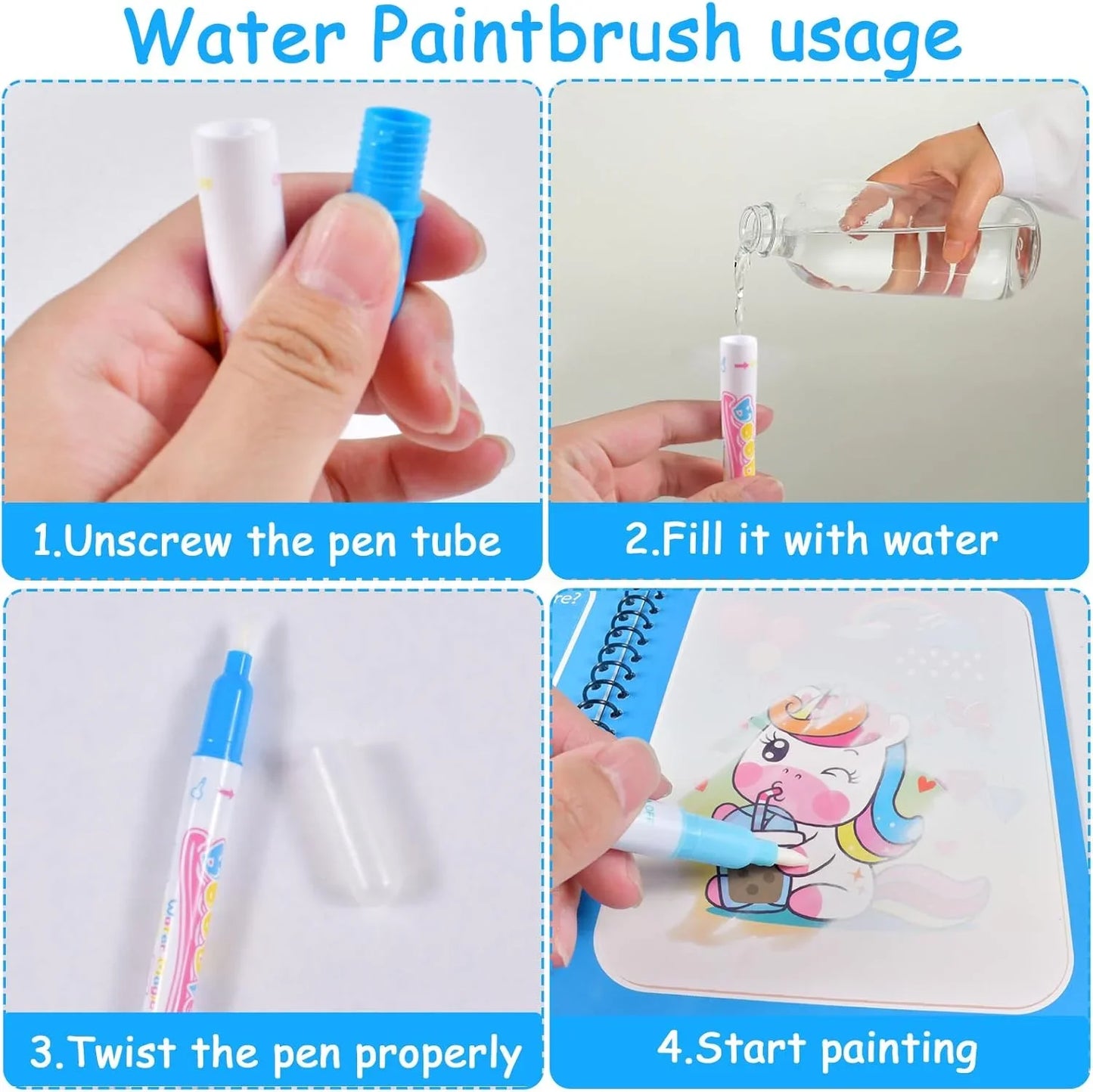 1pcs Kids Graffiti Picture Book with Refillable Water Pen Magic Water Painting Sensory Early Education Puzzle Drawing Toy