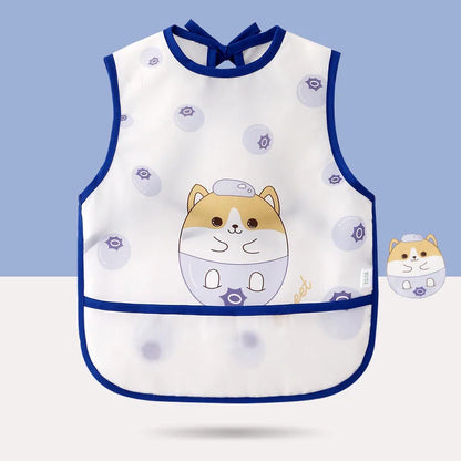Baby Bib Waterproof Anti-soiling Apron Cartoon Printing Sleeveless Light Weight Boys Girls with Pocket Mutifunction Use