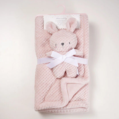 2pc/set Cartoon Baby Blanket with Soother Plush Dolls Flannel Skin-friendly Bedding Sleeping Blanket Comfortable Nap Cover
