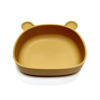 Children's silicone dinner plate baby auxiliary bowl suction cup bear cartoon dinner plate fall-proof anti-scald tableware