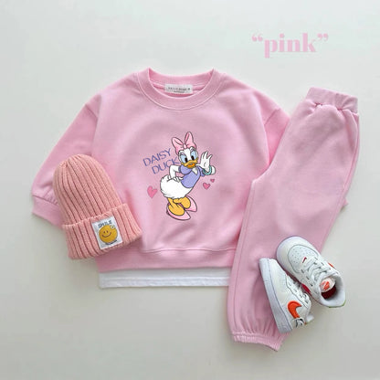 Disney Girls Costume Long-sleeved Sweatshirts+Pants Autumn Wear Child New Fashion Crewneck Hoodies Solid Color Trousers 2pcs