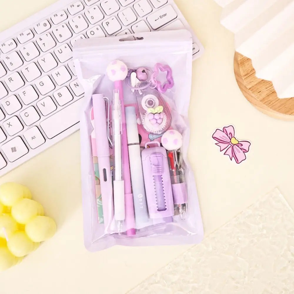 Cartoon School Stationery Set 6 Color Pens Stick Note Student Tools Gift Kit Eraser Large Capacity Learning Gift Box